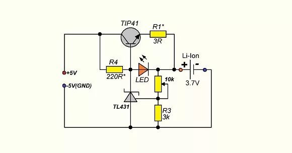 Простые схемы самоделок Зарядка для li-ion на транзисторе и TL431 Electronic schematics, Electronic circ