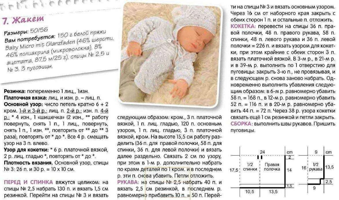 Простые схемы спицами для новорожденных Схема вязания на спицах кофточки для новорожденного спицами