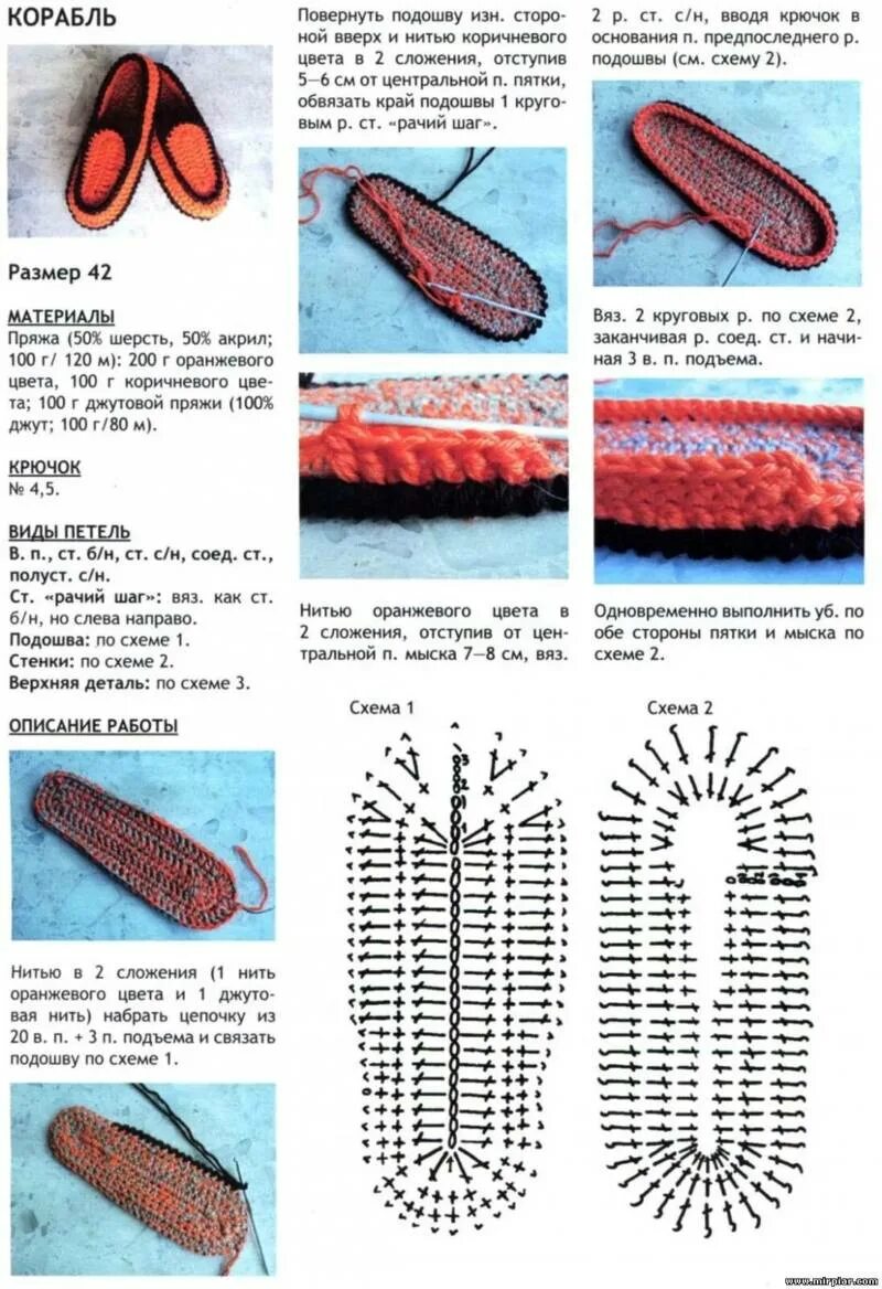 Простые схемы тапочек крючком Тапочки связанные крючком схемы