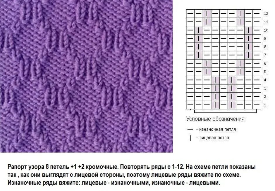 Простые схемы узора спицами лицевые изнаночные Простая схема рисунка спицами: найдено 90 изображений