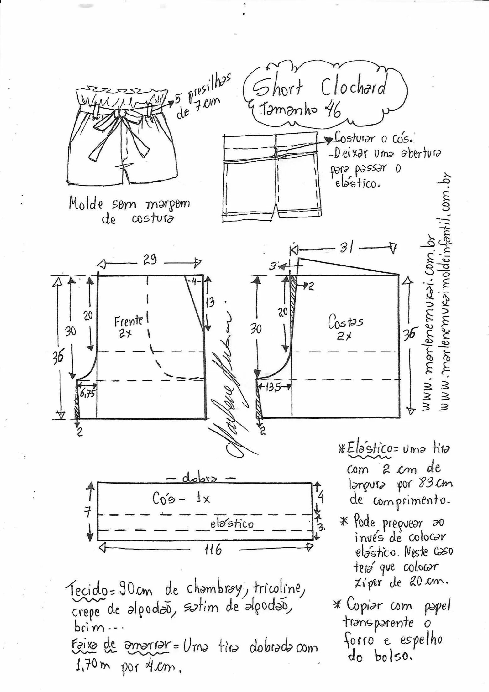 Простые шорты на резинке выкройка женские Short Clochard Marlene mukai molde infantil, Molde infantil, Costura fashion