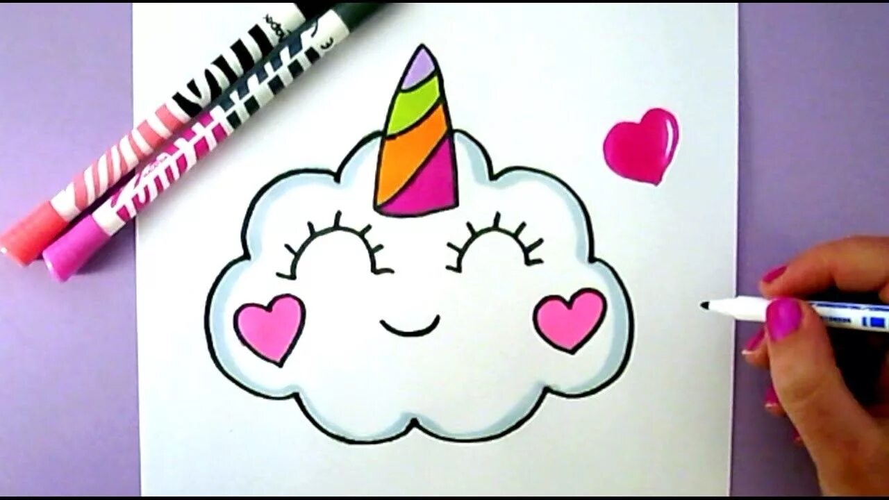 Простые срисовки фото HOW TO DRAW A CUTE KAWAII UNICORN CLOUD - EASY CUTE DRAWING Cute easy drawings, 