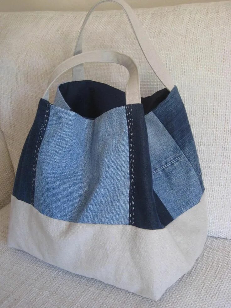 Простые сумки своими руками фото Recycled Jeans Bag Large Shoulder Canvas Bag with Etsy Сумки, Джинсовая сумка, Х