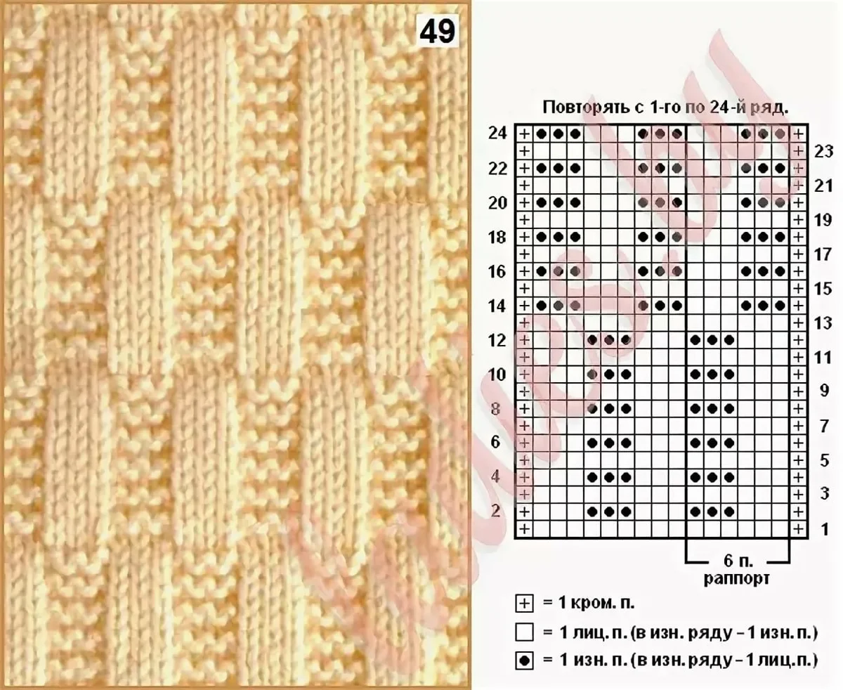 Простые узоры спицами со схемами бесплатно Схем узор спицами двухсторонний