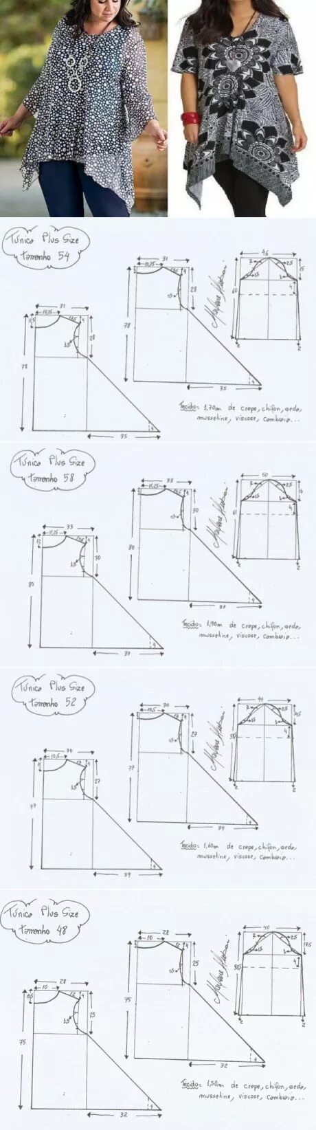 Простые выкройки женской одежды в стиле бохо Выкройка туники для полных женщин: все размеры Бохо, Пошив женской одежды, Виды 