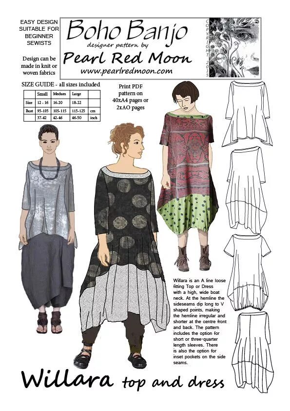 Простые выкройки женской одежды в стиле бохо this pdf sewing pattern is a free download for month of June 2015 from www.pearl