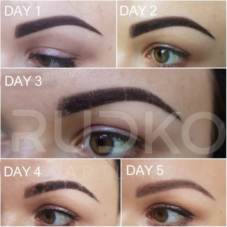 Процесс заживления перманентного макияжа бровей по дням Powder Eyebrows Permanent Makeup, Aftercare and Healing Powdered eyebrows, Perma