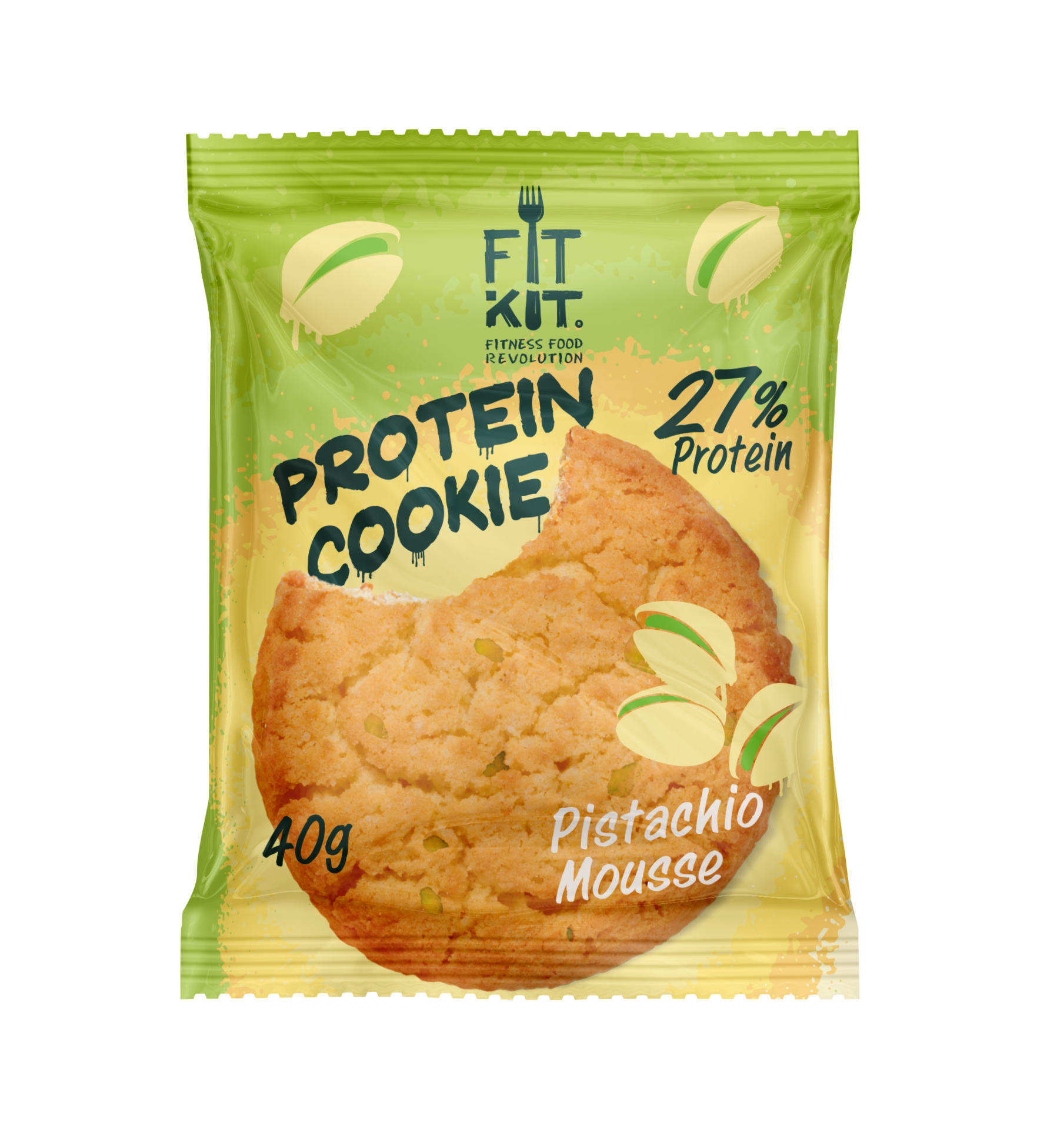 Протеиновое печенье фото Протеиновое печенье "Protein cookie" Фисташковый мусс 40 г*24 (FitKit) - Основа 