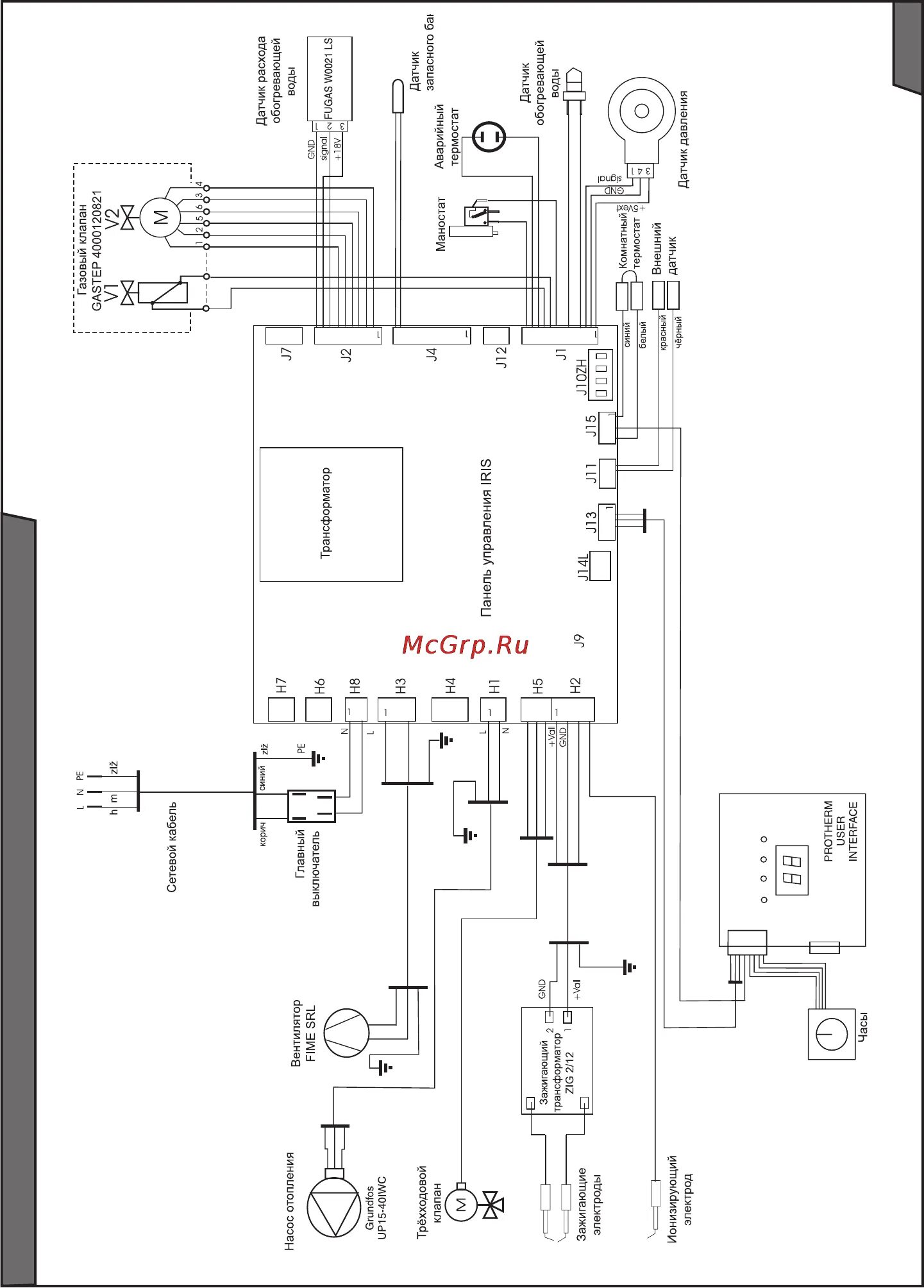 Протерм схема электрическая Protherm Tiger 12 KOZ 35/36 Электрическая схема котла protherm тигер 24 12 ktz
