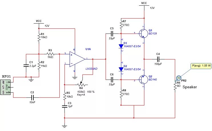 Проверенная схема усилителя bjt - Increase output power of simple class AB audio amplifier - Electrical Engi