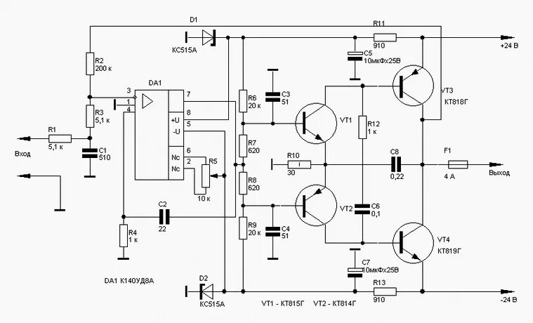 Проверенная схема усилителя The class B amplifier - Electrical circuits