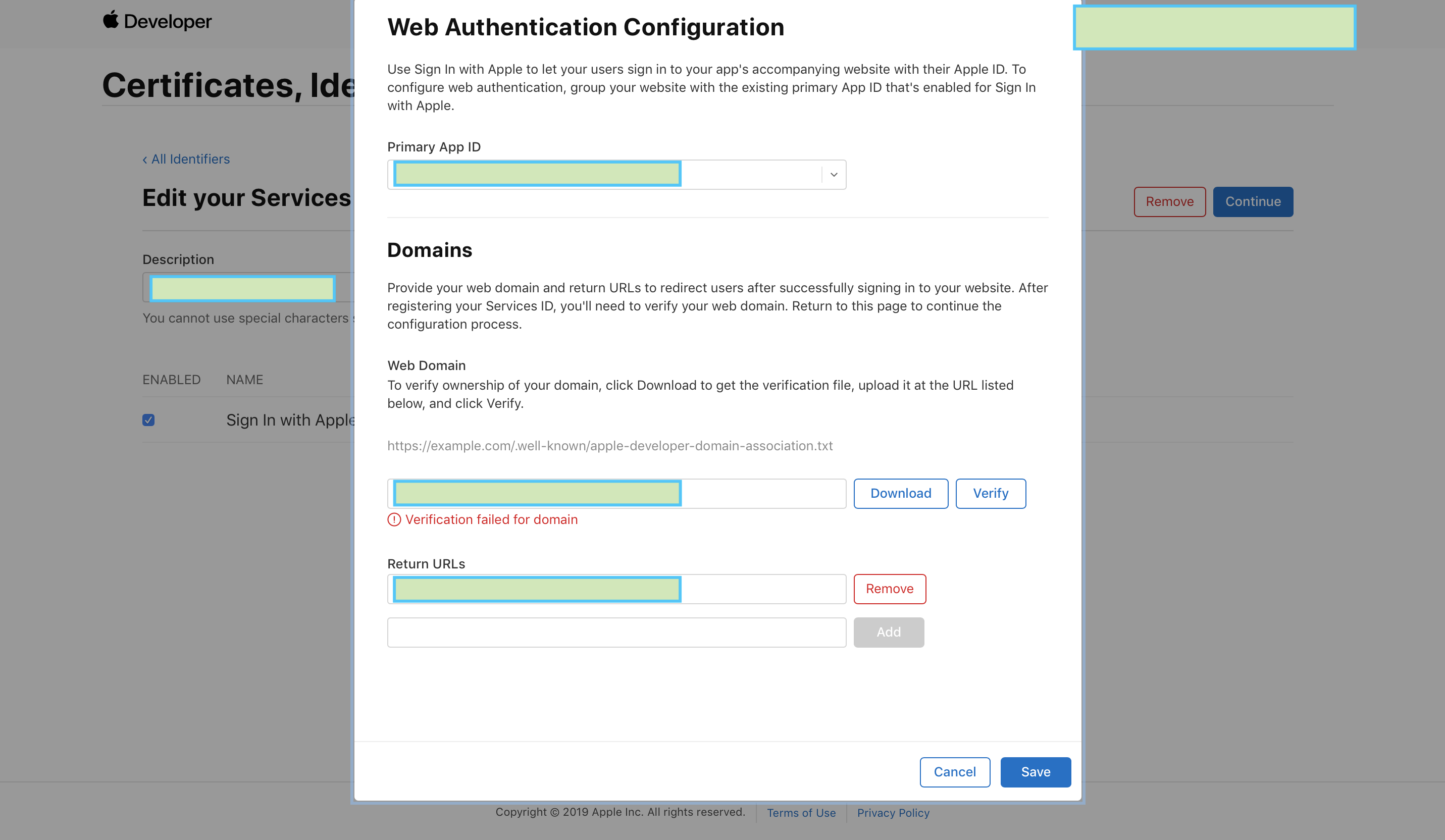 Проверка apple id ошибка подключения ios - Apple Signin Domain verification failed - Stack Overflow