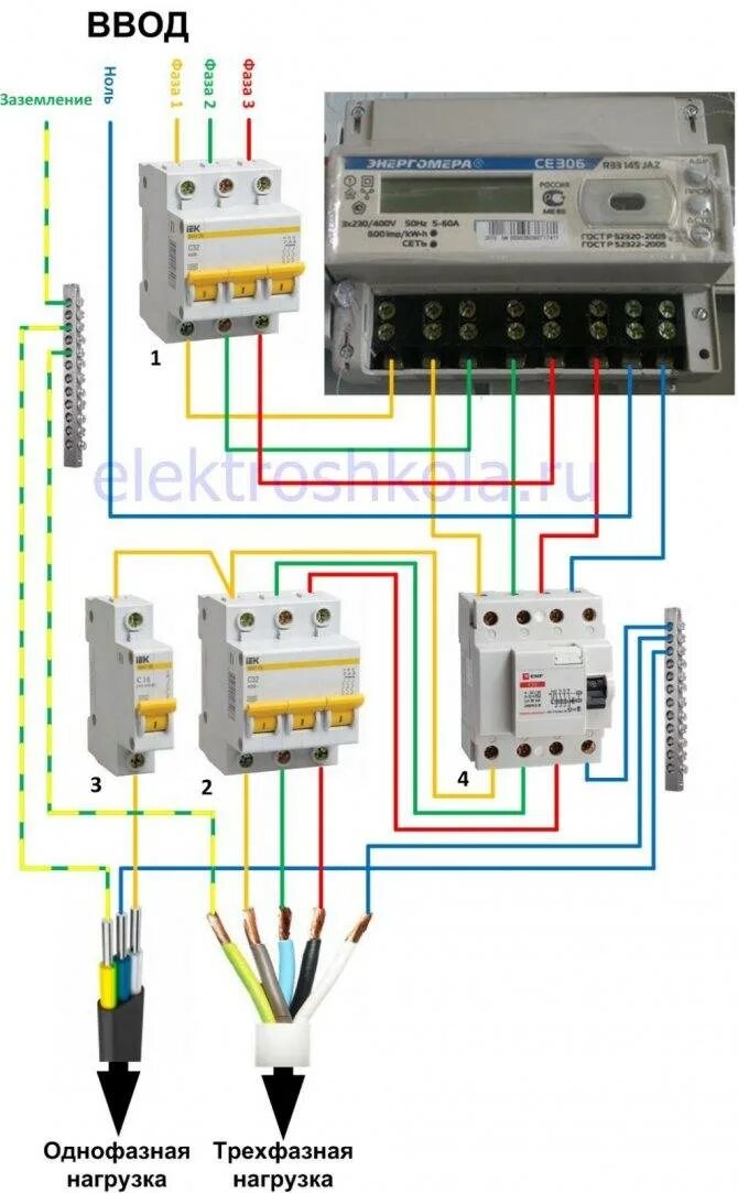 Провод для 3 фазного подключения Подключение трехфазного электросчетчика - схема