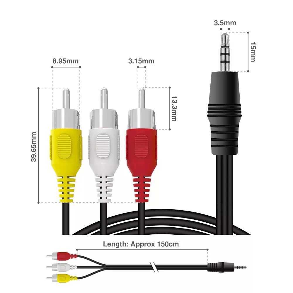 Провод для подключения алисы к телевизору 3.5 мм кабель av Мужской до 3 RCA Композитный Аудио Видео Jack штекер кабеля X 1