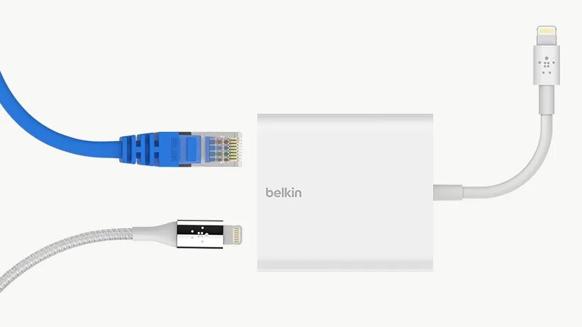 Провод для подключения айфона к компьютеру Ethernet + Power Adapter with Lightning Connector Belkin Belkin DE