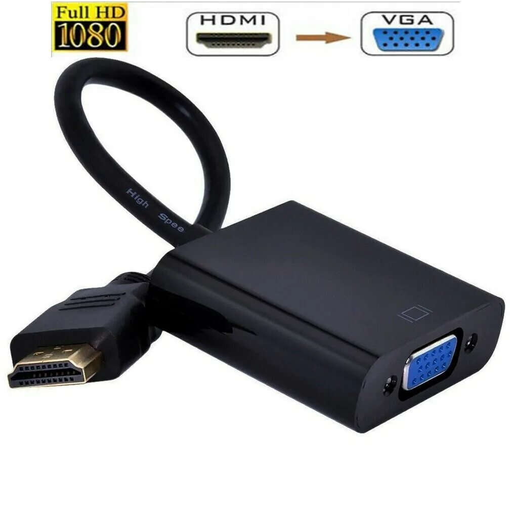 Провод для подключения проектора к ноутбуку Кабель HDMI Переходник/Адаптер HDMI на VGA/черный цвет - купить по низкой цене в