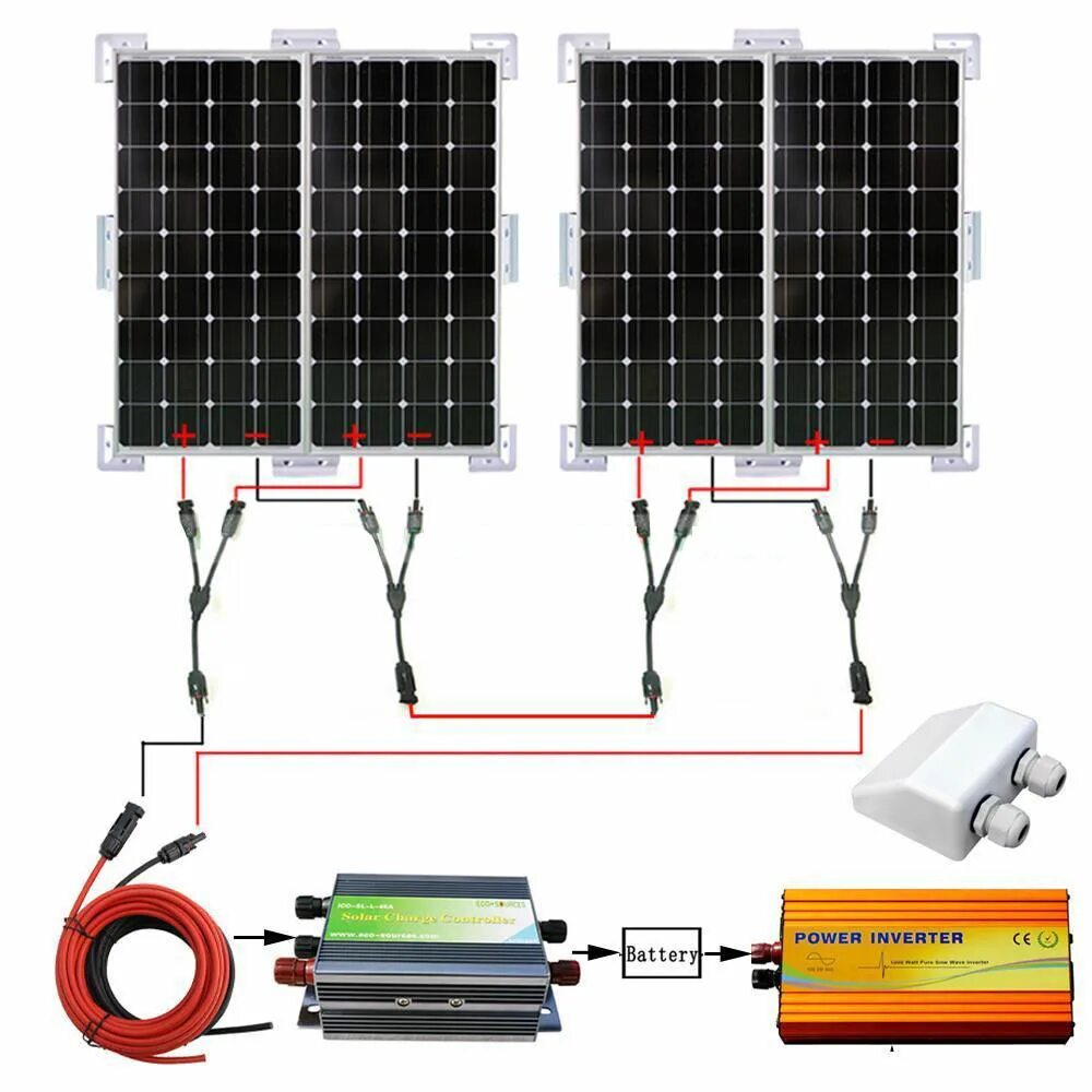 Провод для подключения солнечных панелей 400W Solar System 4x 100W Mono Solar Panel for Charge 24V Home Camp Power RV - b