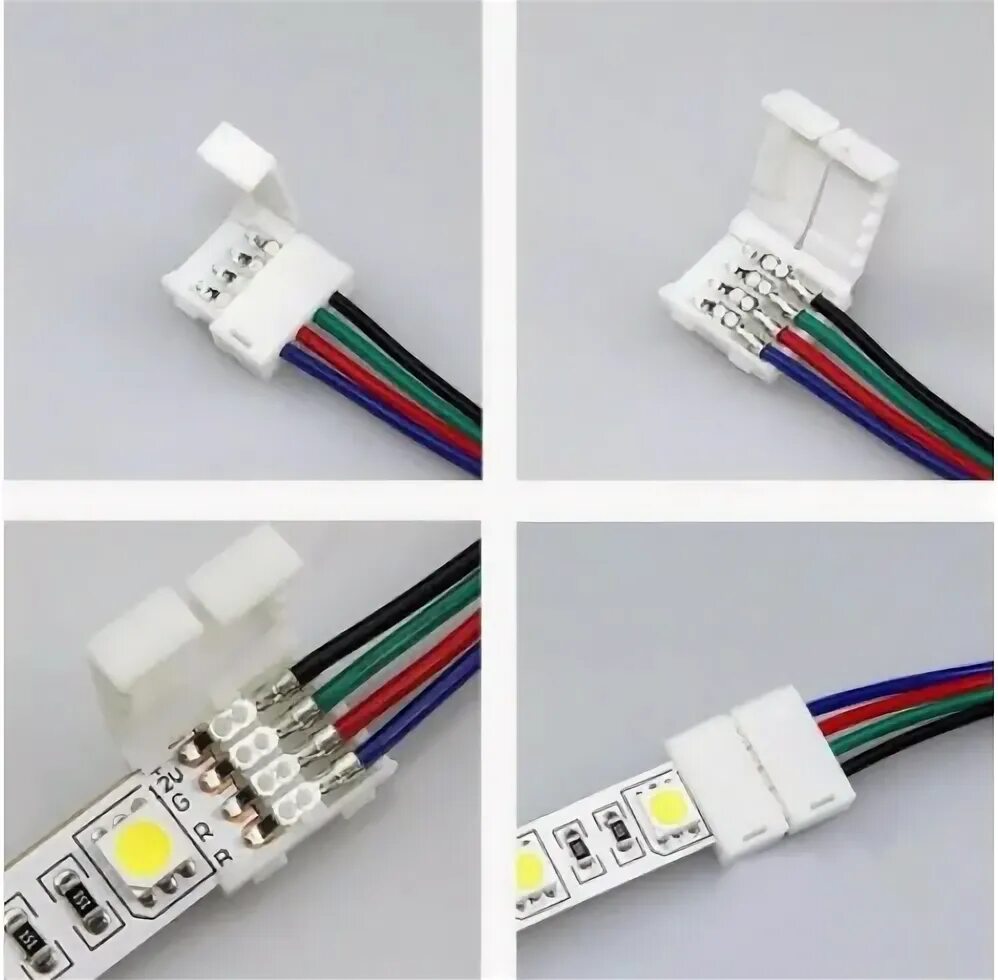 Провод для подключения светодиодной ленты Купить коннектор-зажим для rgb ленты 10 мм на проводе 15 см