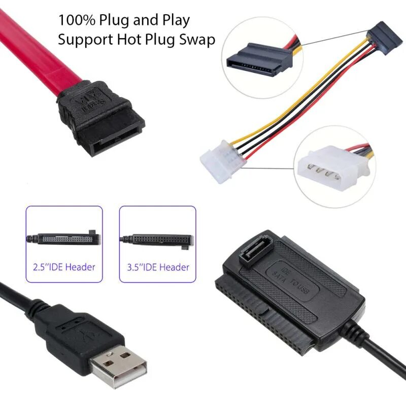 Провод подключения диска Кабель-переходник SATA/PATA/IDE в USB 2.0 для жесткого диска 2,5 дюйма 3,5 купит