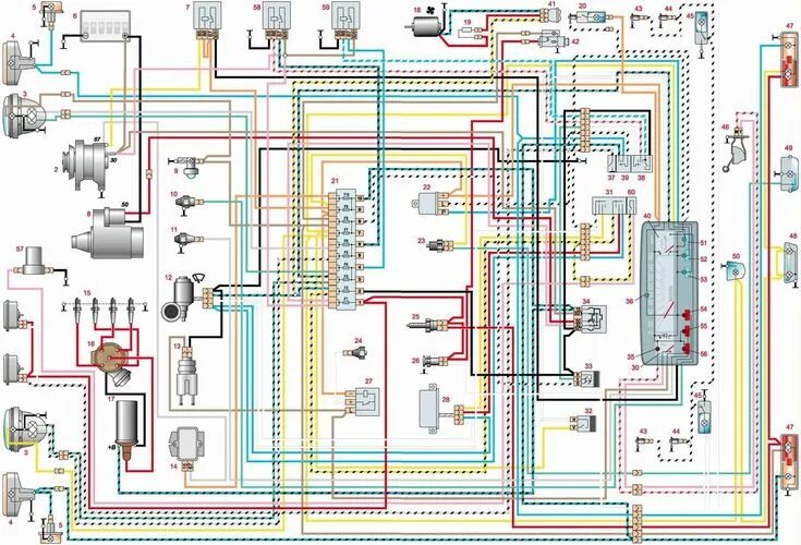 Проводка 21011 схема Схема электрооборудования автомобилей ВАЗ-21011 и ВАЗ-21013. ВАЗ 2101 Electrical