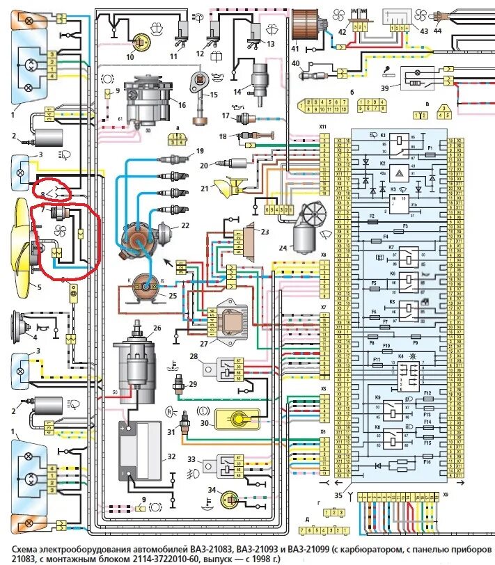 Проводка 2109 инжектор схема Проводка на датчик вкл. вент. и замена проводов АКБ. - Lada 21093, 1,5 л, 1999 г