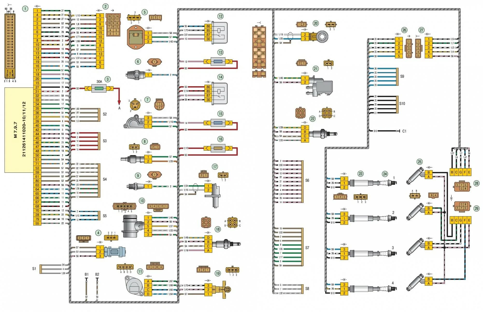 Проводка 21124 схема Diagram 3. Engine Control System (ECM) Harness Connections (Lada Priora 1, 2007-