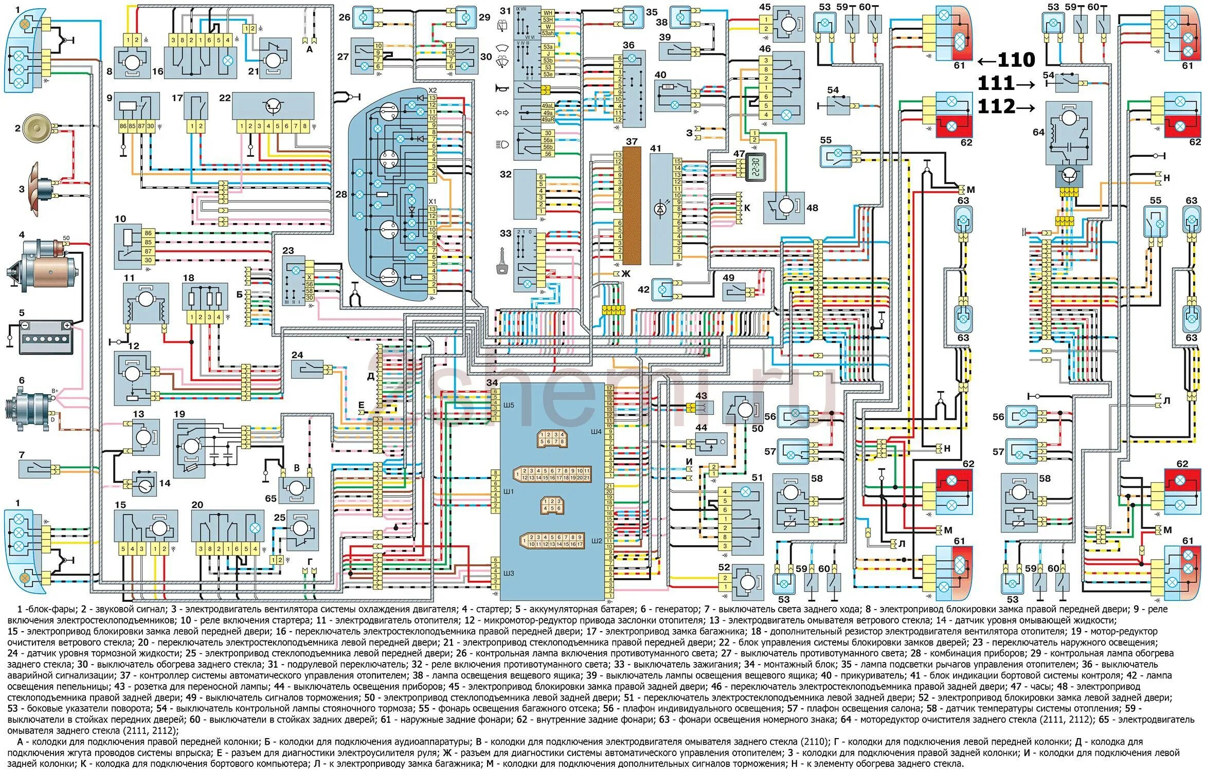 Проводка 21124 схема Схема ВАЗ-2111