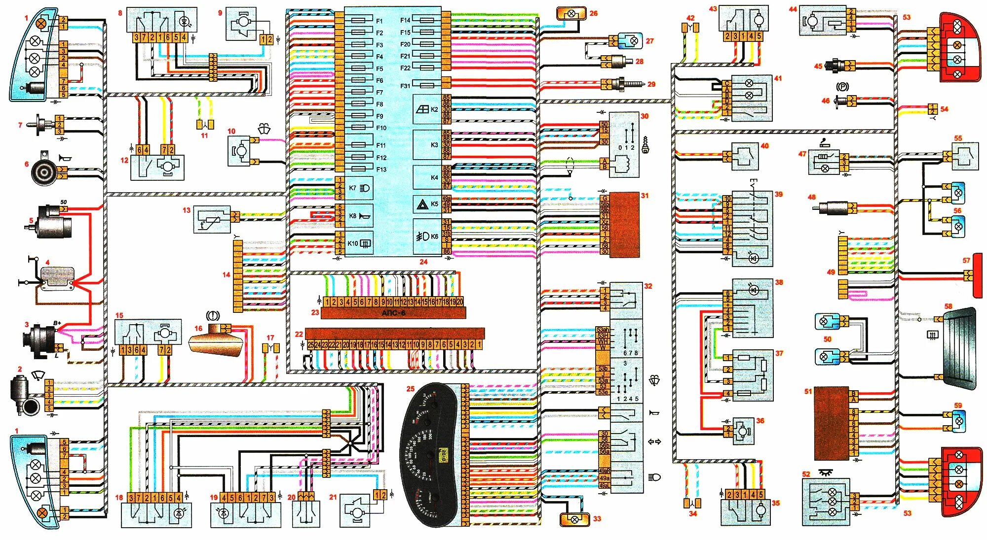 Проводка 21124 схема Scheme of electrical equipment of a car with a sedan body (Lada Kalina Hatchback