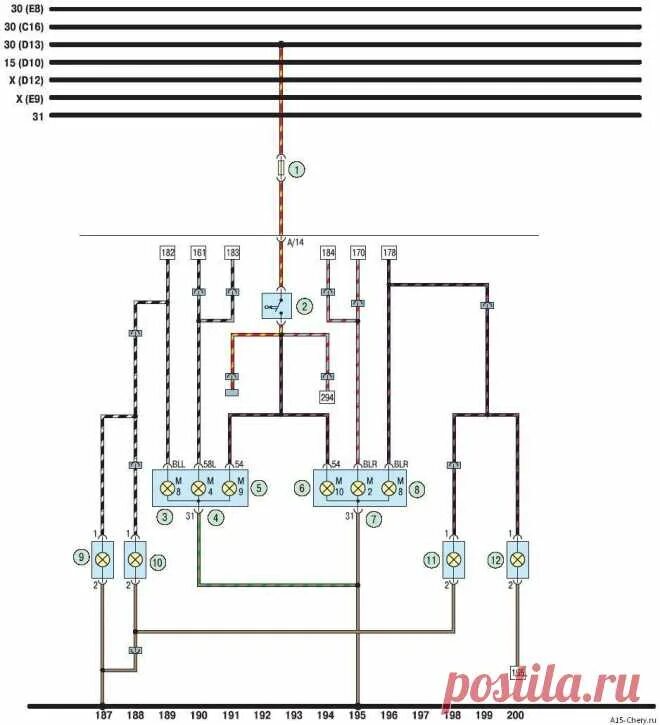 Проводка чери амулет схема Электросхема задних фонарей, стоп-сигналов, габаритов Чери Амулет Chery авто Пос