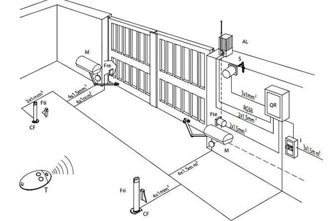Проводка для откатных ворот схема Автоматика для распашных ворот: с калиткой и без, схемы и чертежи