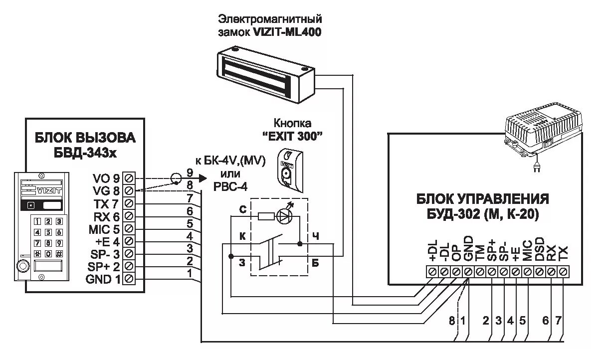 Проводка домофона схема БВД-343RCPL Vizit - купить в Москве по выгодной цене