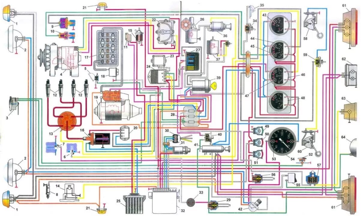 Проводка газ 3307 схема цветная Электрическая схема газ 31029 с двигателем 402 цветная - фото - АвтоМастер Инфо