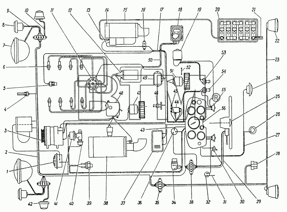 Проводка газ 3307 схема цветная Схема электрооборудования ГАЗ ГАЗ-5312 - ООО "ВТМ" - автозапчасти для грузовых а