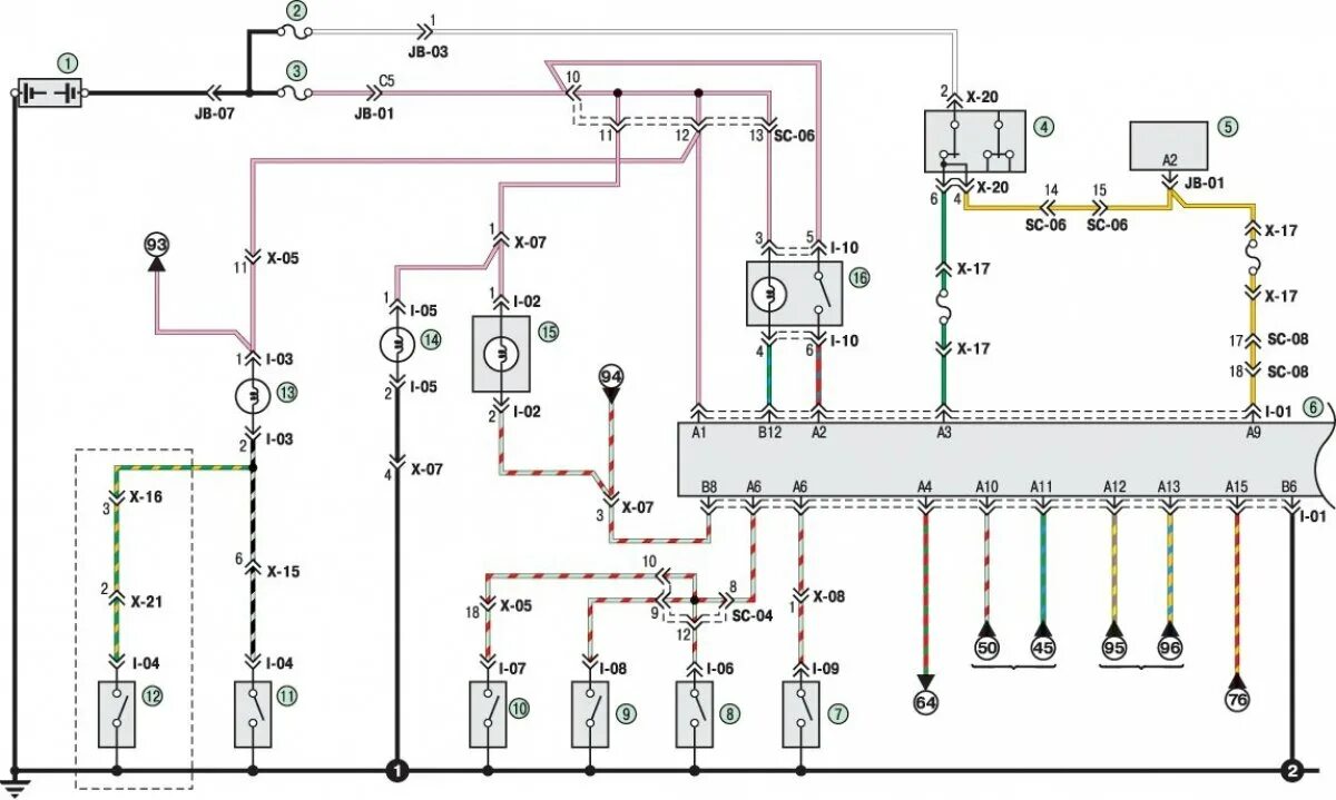 Проводка киа спектра схема Scheme 4. Connections of the ETWIS system and interior lighting lamps (Kia Spect