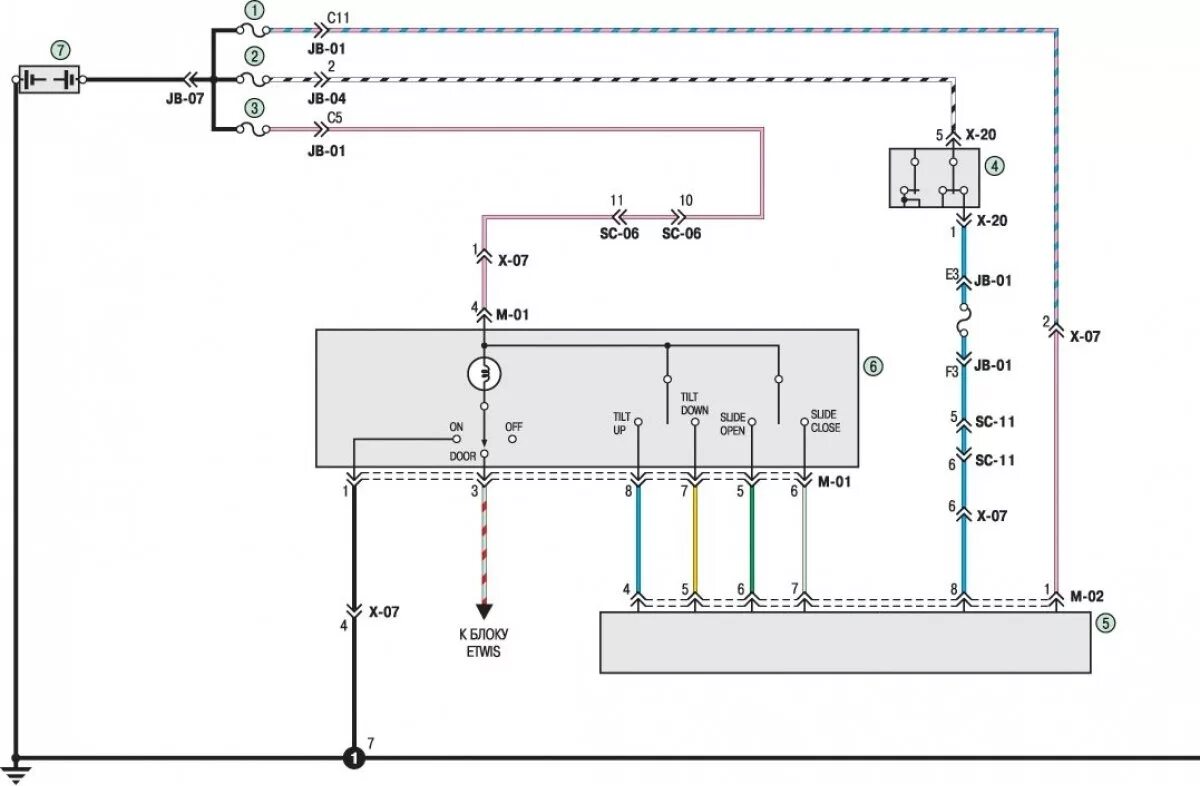 Проводка киа спектра схема Figure 21 Sunroof Motor Connections (Kia Spectra 2000-2009: Electrical equipment