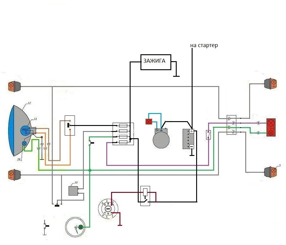 Проводка мотоцикла урал 12 вольт схема подключения Грузовой мотороллер Зубр: цена, характеристики и схема проводки мопеда