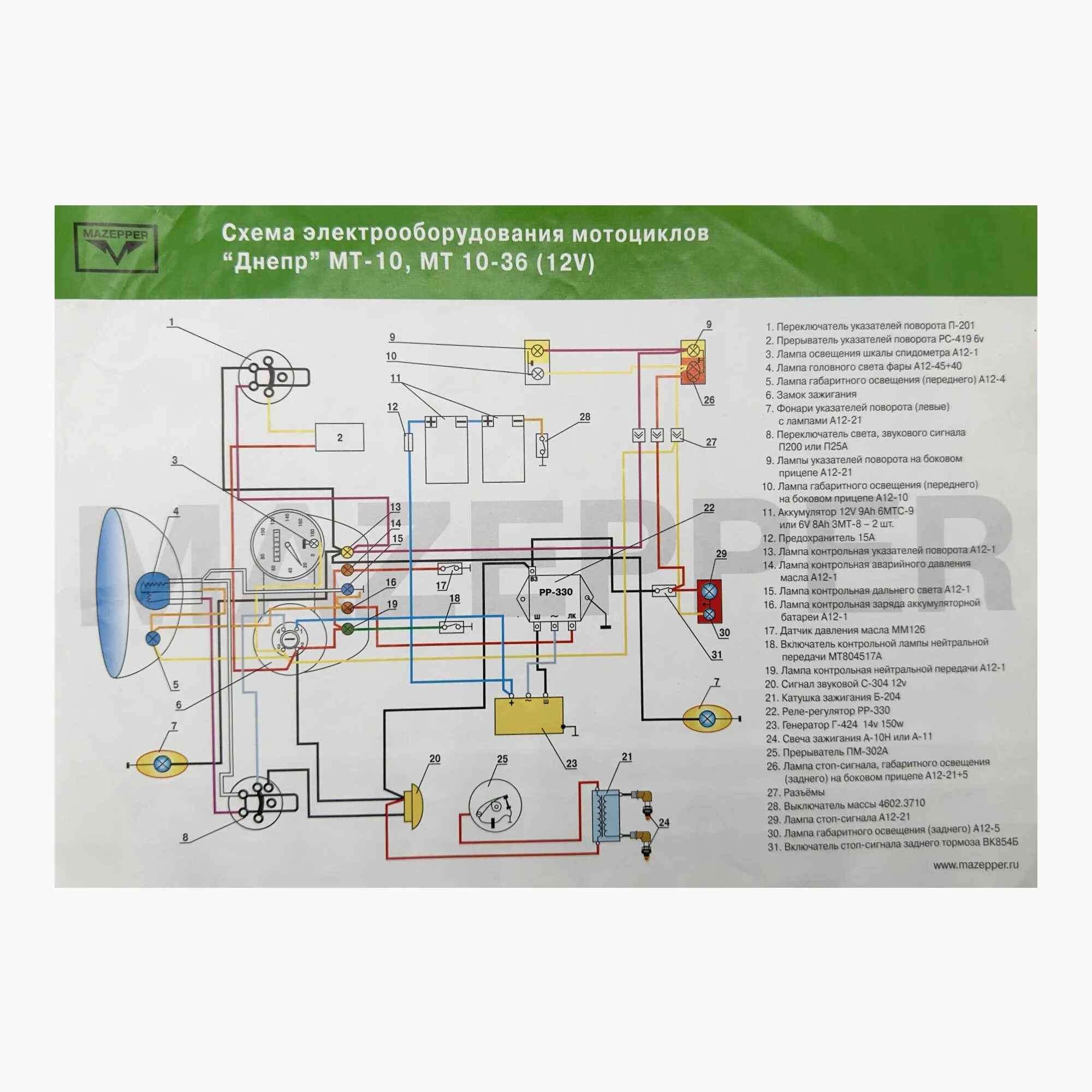 Проводка мт 11 схема Схема электрооборудования на мотоцикл Днепр 12В МТ-10 - купить по низким ценам в