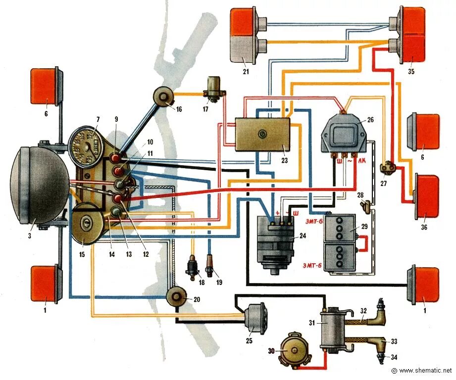 Проводка мт схема Схема электрооборудования мотоцикла с коляской "Днепр" МТ-10 - Shematic.net