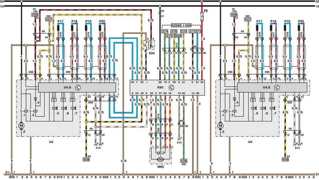 Проводка опель астра н схема Ремонт Опель Астра : Электросхема Opel Astra - модели выпуска с марта 1992 г. (ч