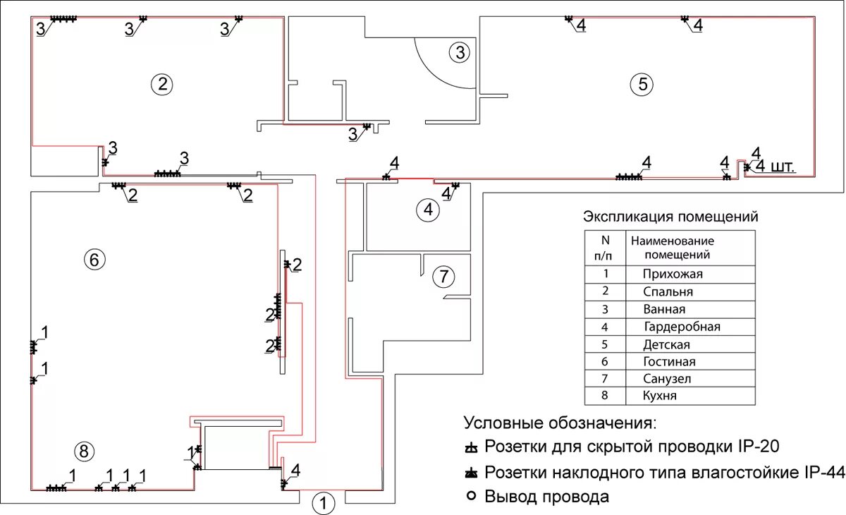 Проводка розеток в доме схема Проект электропроводки в квартире фото - DelaDom.ru