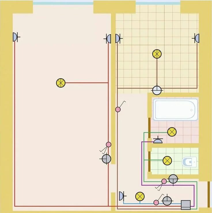 Проводка в салоне схема Схема проводки в однокомнатной квартире Квартира, Электропроводка, Электрика