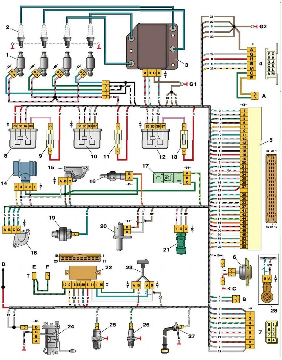 Проводка ваз 2110 инжектор 8 клапанов схема Проводка. Свободные разъемы - Lada 21102, 1,5 л, 1999 года электроника DRIVE2