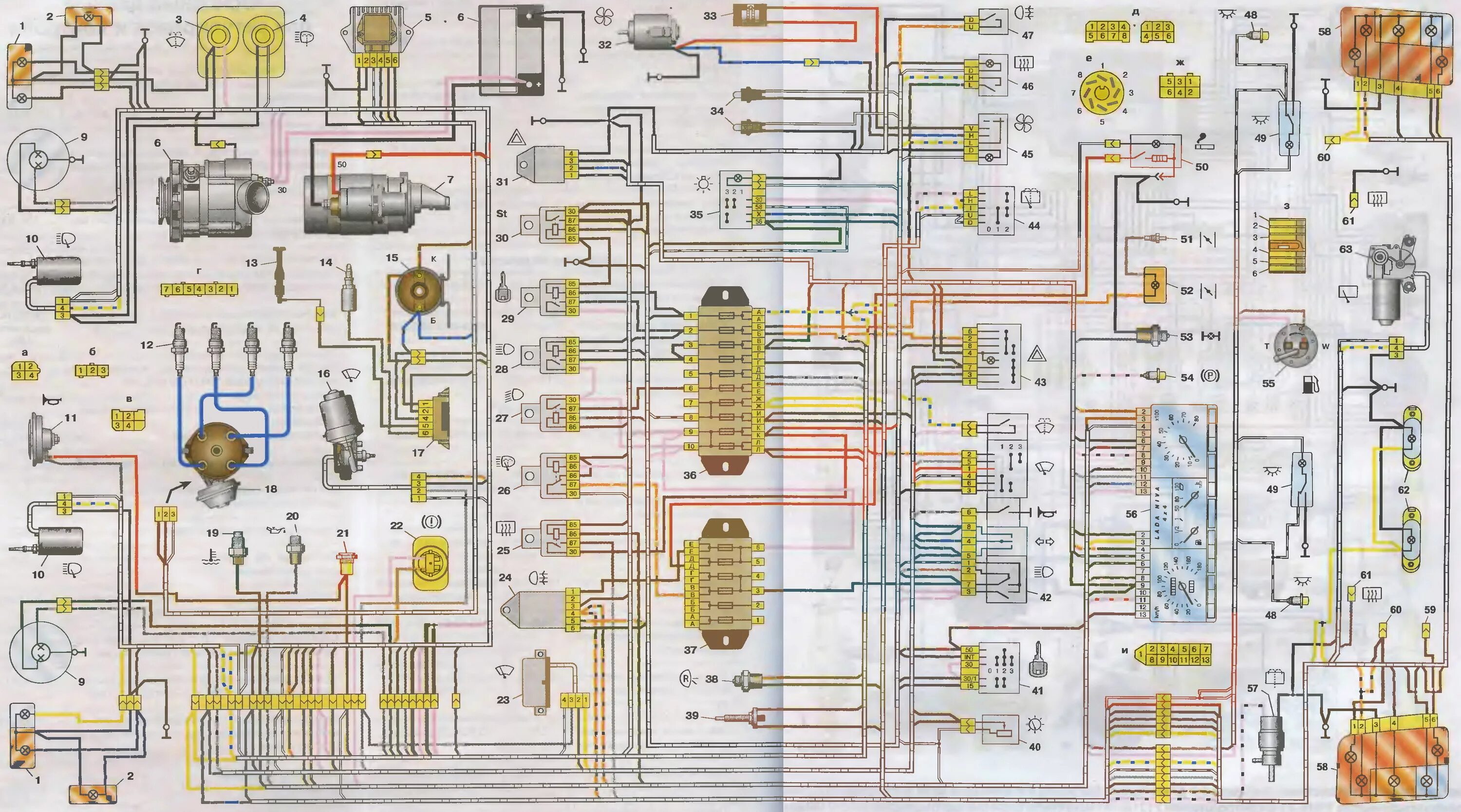 Проводка ваз нива схема Схема включения габаритов автомобиля нива 21213