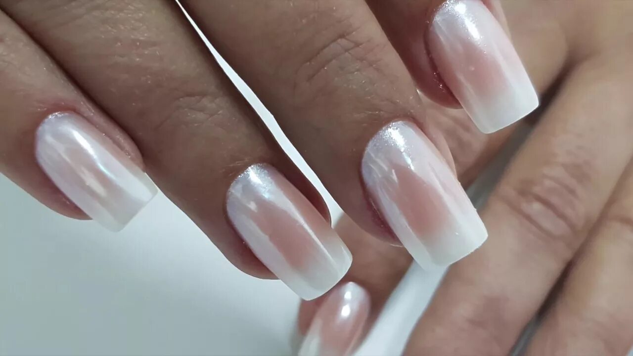 Прозрачная база для ногтей фото Как сделать ОМБРЕ + втирка Белый Хром White Chrome Nails - YouTube