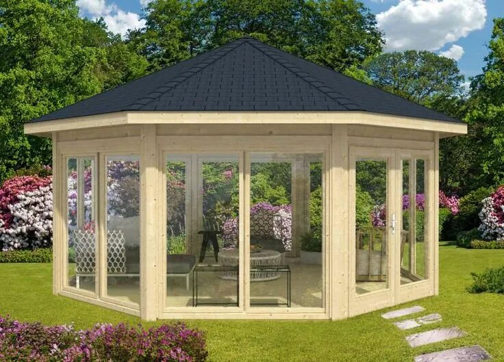 Прозрачные беседки фото Gartenpavillon Modell Rügen mit sieben Fenstern Планы беседки, Дом, Беседка