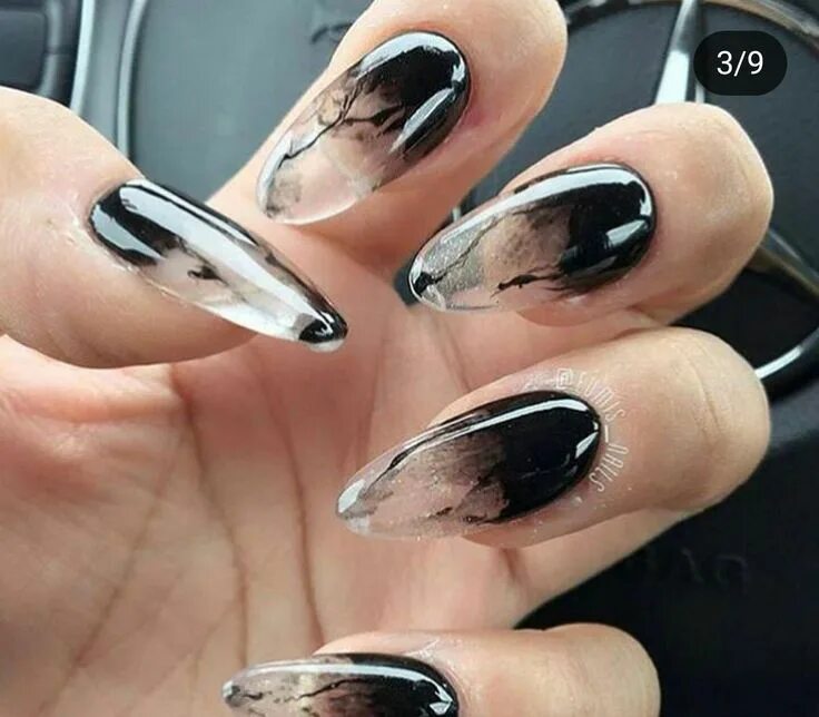 Прозрачные черные ногти маникюр nail art inspiration- Smoky nai art Halloween nails diy, Super nails, Pink acryl