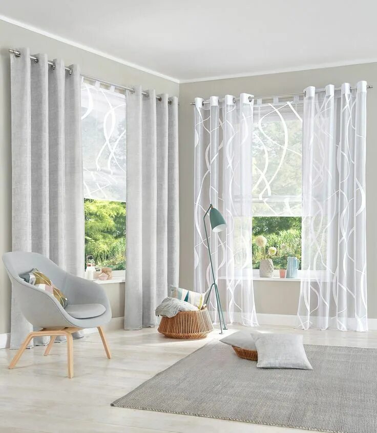 Прозрачные шторы в интерьере Gardine Cellino, my home, Ösen (2 St), transparent, Jacquard, Fertiggardine, kla