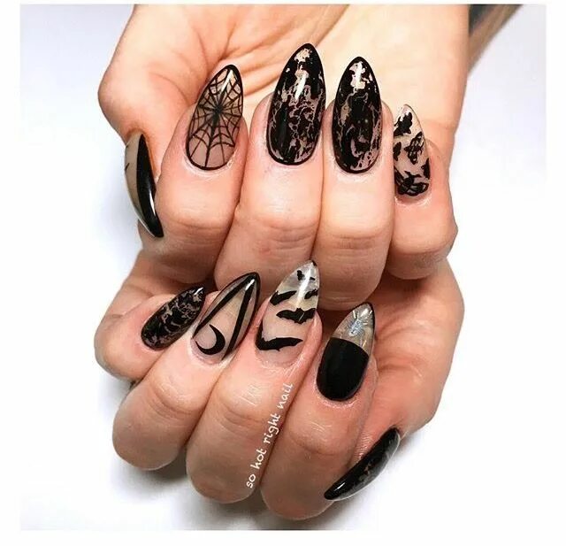 Прозрачный черный маникюр Pin by Alexandra Walker on Nail inspo Halloween nails, Halloween nail art, Holid