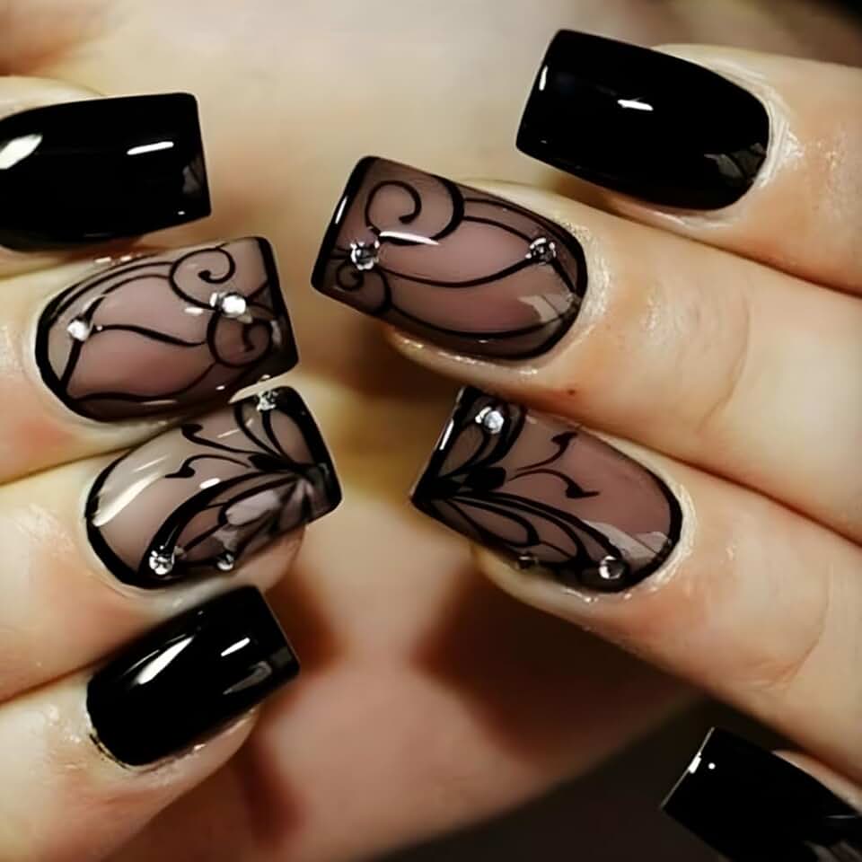 Прозрачный черный маникюр Amazon.com: Gothic Nails