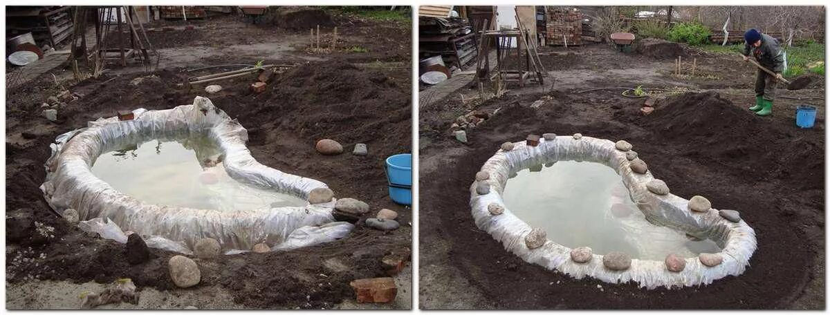 Пруд своими руками на даче из пленки Загородный дом и лето. Водоем, водопад, декоративная мельница